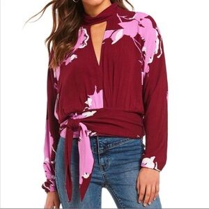 Nwt FREE PEOPLE / SAY YOU LOVE ME TIE LONG SLEEVE TOP BLOUSE
